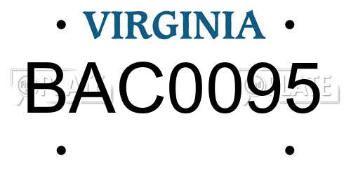 BAC0095 Virginia License Plate