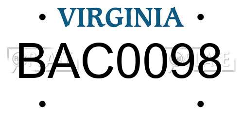 BAC0098 Virginia License Plate