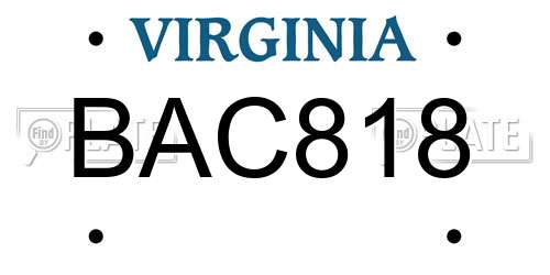 BAC818 Virginia License Plate