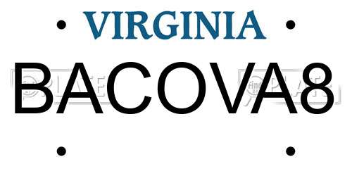 BACOVA8 Virginia License Plate
