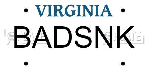 BADSNK Virginia License Plate