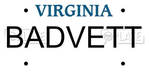 BADVETT Virginia License Plate