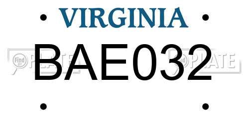 BAE032 Virginia License Plate