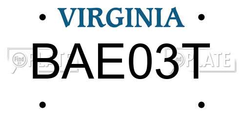 BAE03T Virginia License Plate