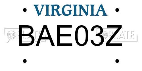 BAE03Z Virginia License Plate