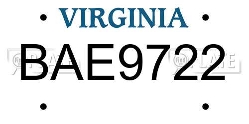 BAE9722 Virginia License Plate