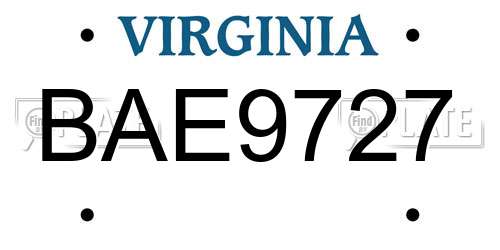 BAE9727 Virginia License Plate