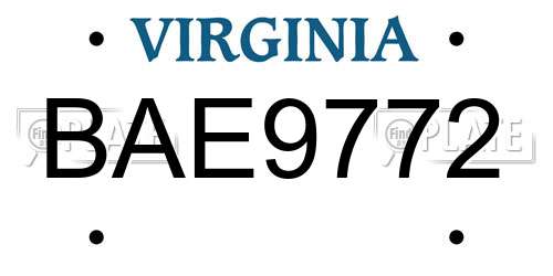 BAE9772 Virginia License Plate