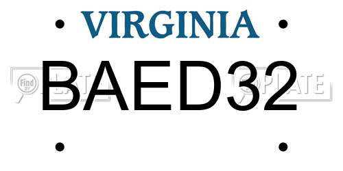 BAED32 Virginia License Plate