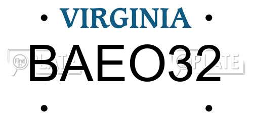 BAEO32 Virginia License Plate