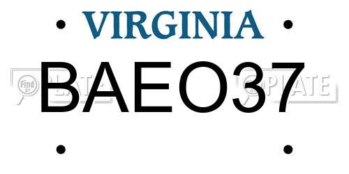 BAEO37 Virginia License Plate