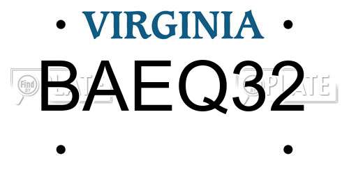 BAEQ32 Virginia License Plate