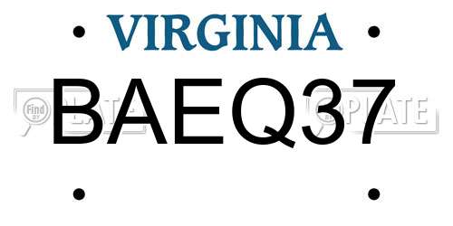 BAEQ37 Virginia License Plate