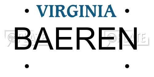 BAEREN Virginia License Plate