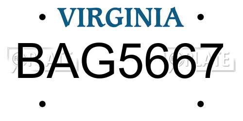 BAG5667 Virginia License Plate