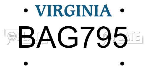 BAG795 Virginia License Plate