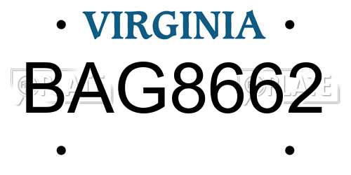 BAG8662 Virginia License Plate