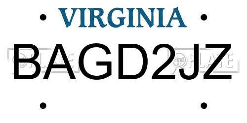 BAGD2JZ Virginia License Plate