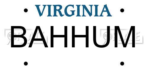 BAHHUM Virginia License Plate