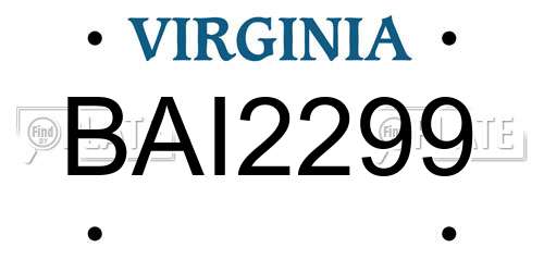 BAI2299 Virginia License Plate
