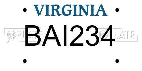 BAI234 Virginia License Plate