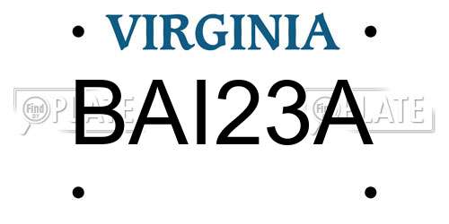 BAI23A Virginia License Plate
