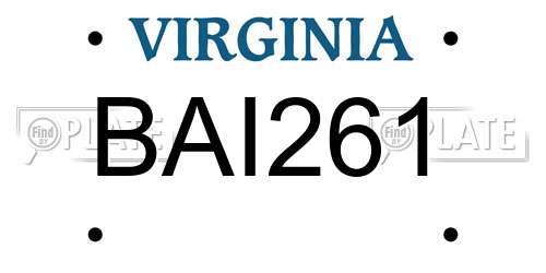 BAI261 Virginia License Plate