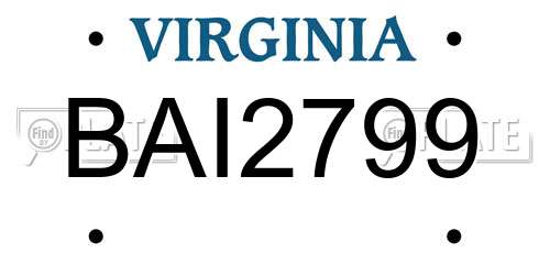 BAI2799 Virginia License Plate