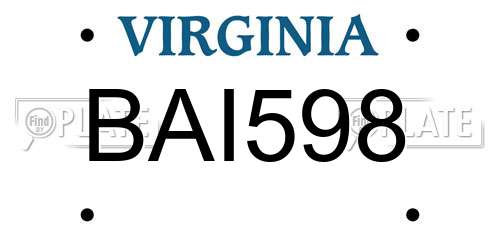 BAI598 Virginia License Plate