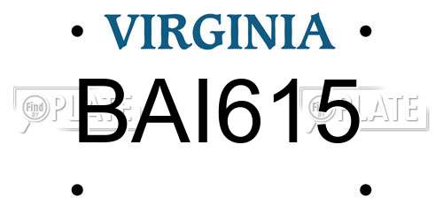 BAI615 Virginia License Plate