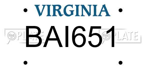 BAI651 Virginia License Plate