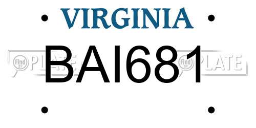 BAI681 Virginia License Plate