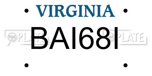 BAI68I Virginia License Plate