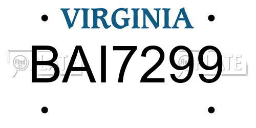 BAI7299 Virginia License Plate