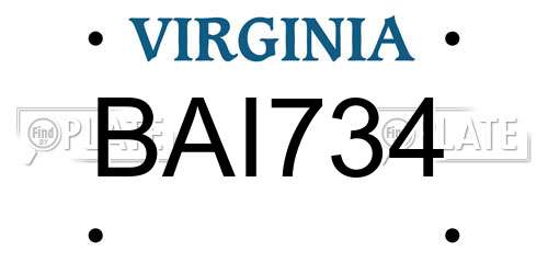 BAI734 Virginia License Plate