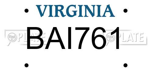 BAI761 Virginia License Plate