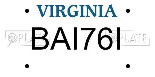BAI76I Virginia License Plate