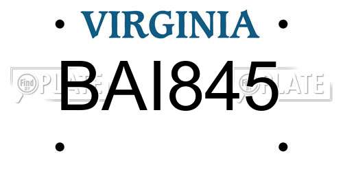 BAI845 Virginia License Plate