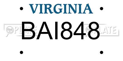 BAI848 Virginia License Plate