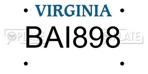 BAI898 Virginia License Plate