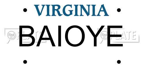 BAIOYE Virginia License Plate