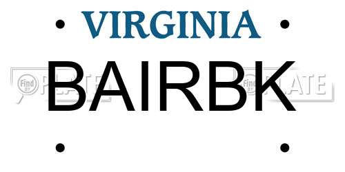 BAIRBK Virginia License Plate