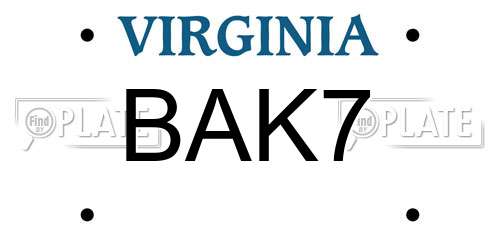 BAK7 Virginia License Plate
