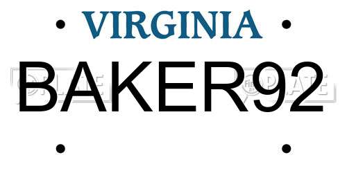 BAKER92 Virginia License Plate