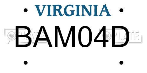 BAM04D Virginia License Plate