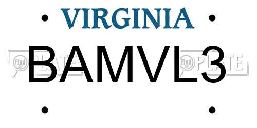 BAMVL3 Virginia License Plate