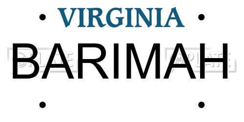 BARIMAH Virginia License Plate