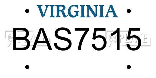 BAS7515 Virginia License Plate