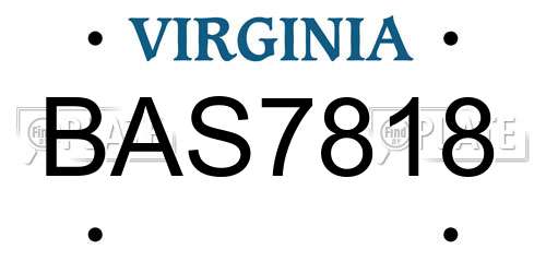 BAS7818 Virginia License Plate