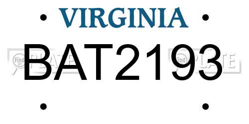 BAT2193 Virginia License Plate